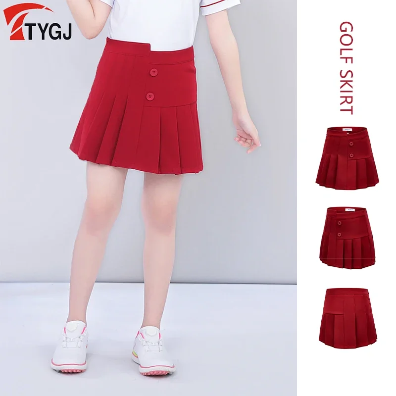 

TTYGJ Girls Short Skirt Children Anti-exposure Golf Pleated Skirt Girl Red Mini Skort Kids High Waist Sports Shorts S-XL