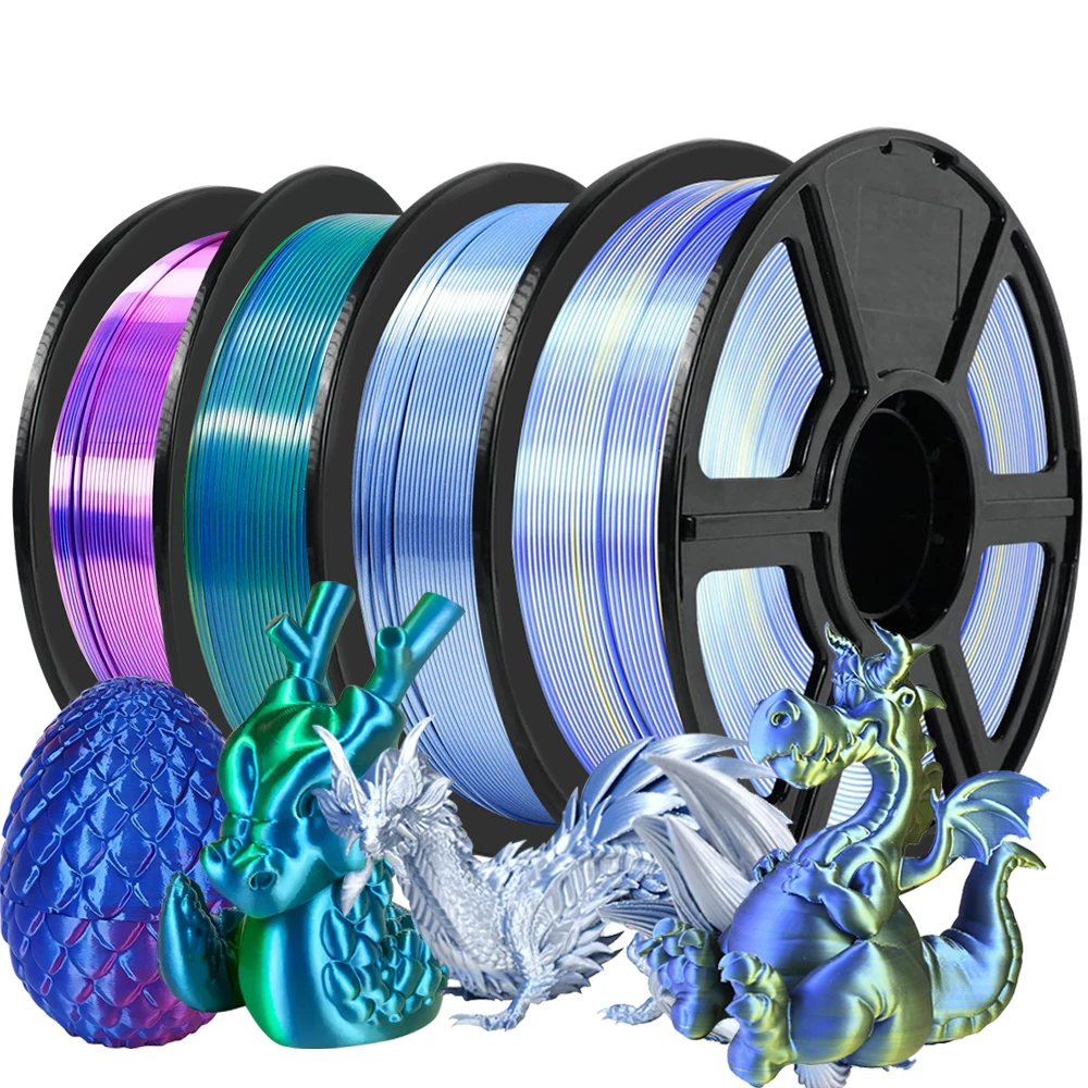 

200G Dual Color Filament Silk PLA 1.75mm 3D Printer Materials Two Colors Filament Shiny PLA Black Red Silver Blue Bundle New