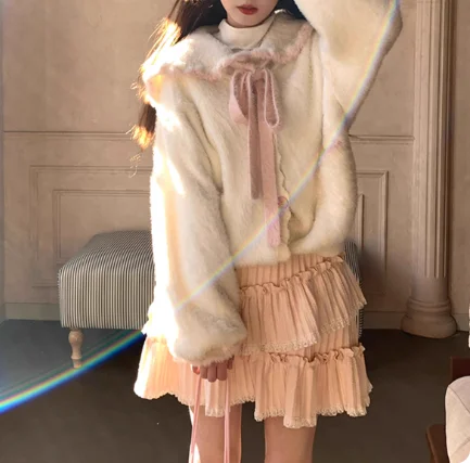 Winter New Sweet Pink High Waist Princess Skirt Cute Woman Fashion Versatile Age Reduction A-lien Lace Beautiful Fairy Skirt