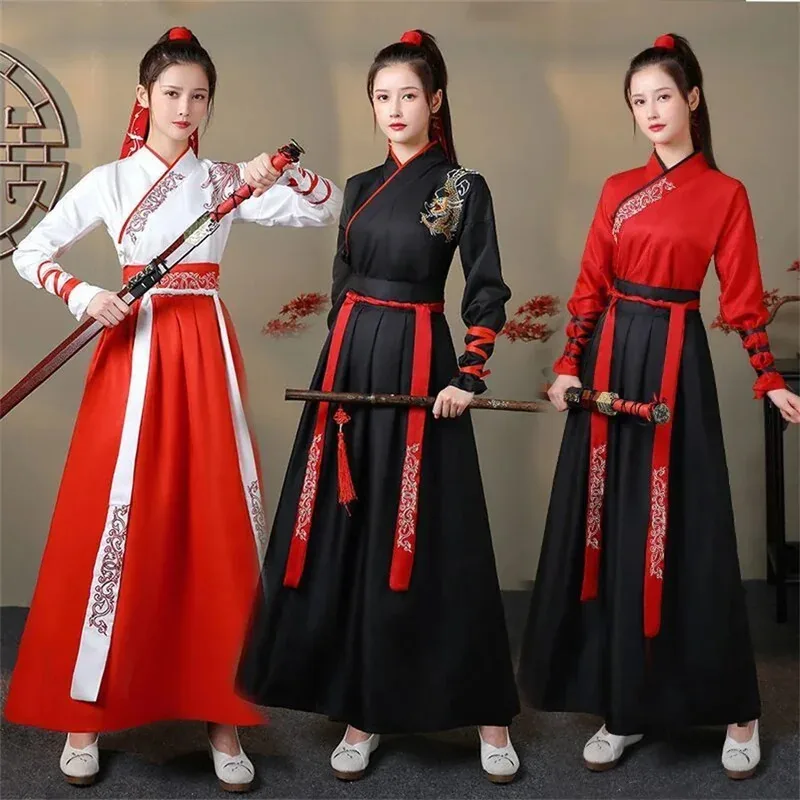 

Unisex Adult Fighting Style Hanfu Female Traditional Chinese Clothing Cross-collar Han Suit Male Old Cosplay Couple Costs