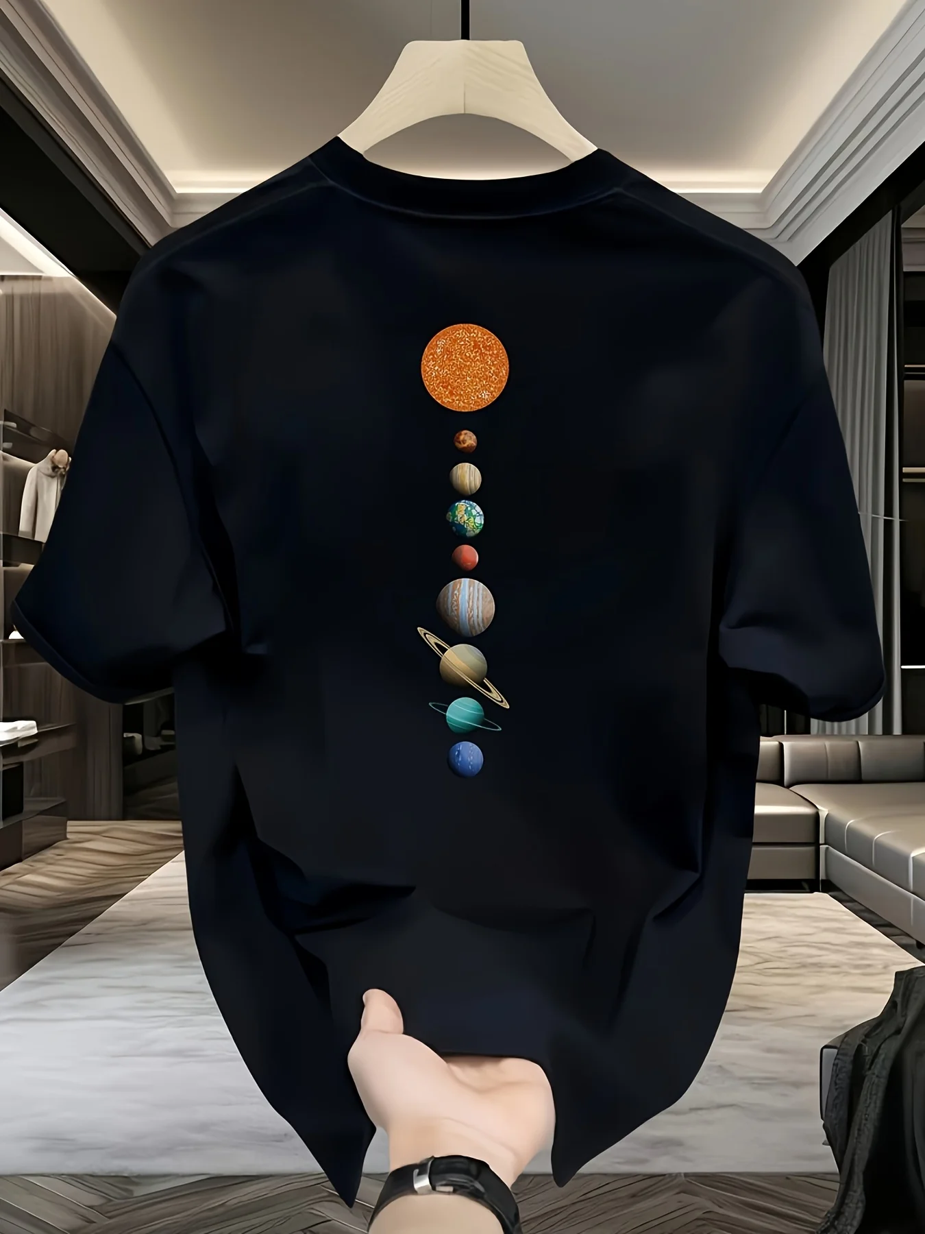 

Men's Cotton Solar System Planet Print T-Shirt Casual Round Neck Short Sleeve Space Themed Astronomy Graphic Tee Men Clothing