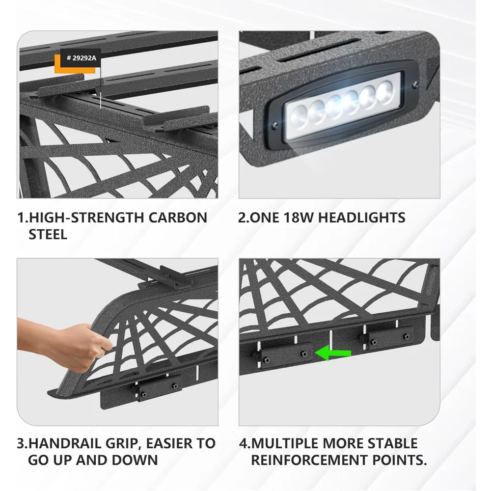 حامل شحن لسرير الشاحنة لـ 2020-2025 Gladiator JT و2016-2025 Toyota Tacoma مع قضبان سرير، سعة 800 رطل، متوافقة