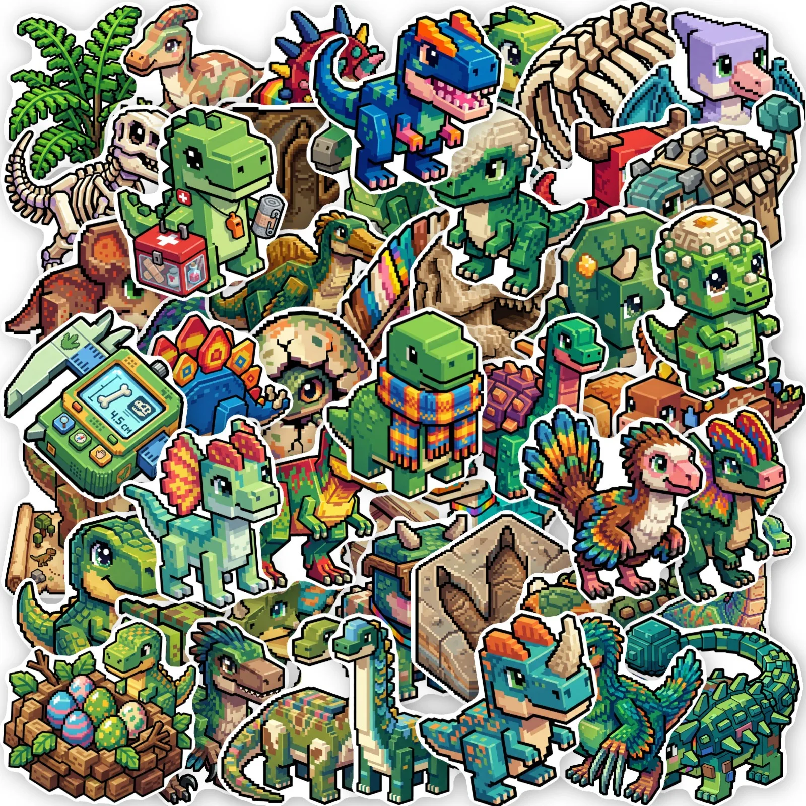 50-Pack Waterproof Cartoon Dinosaur Fossil Egg Graffiti Stickers for Notebook Guitar Helmet And Stationery Decorative Decals