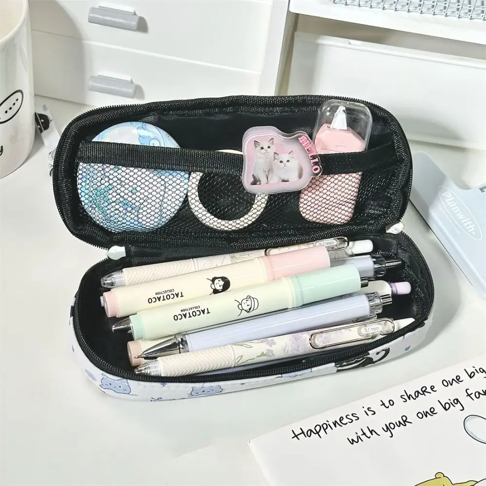 Canvas Transparent Pencil Case Cartoon Minimalist Style Student Pencil Pouch Butterfly Kitten Kapibala Stationery Storage Bag