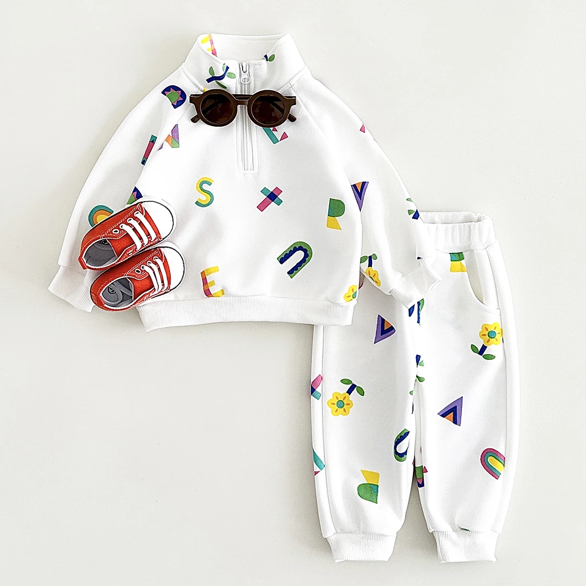 Baby Sets Unisex Leisure Sports Front Polo Top+Pants Two Piece Newborn Thick Sweatshirt Infant Suit Boys Girls Clothes Winter