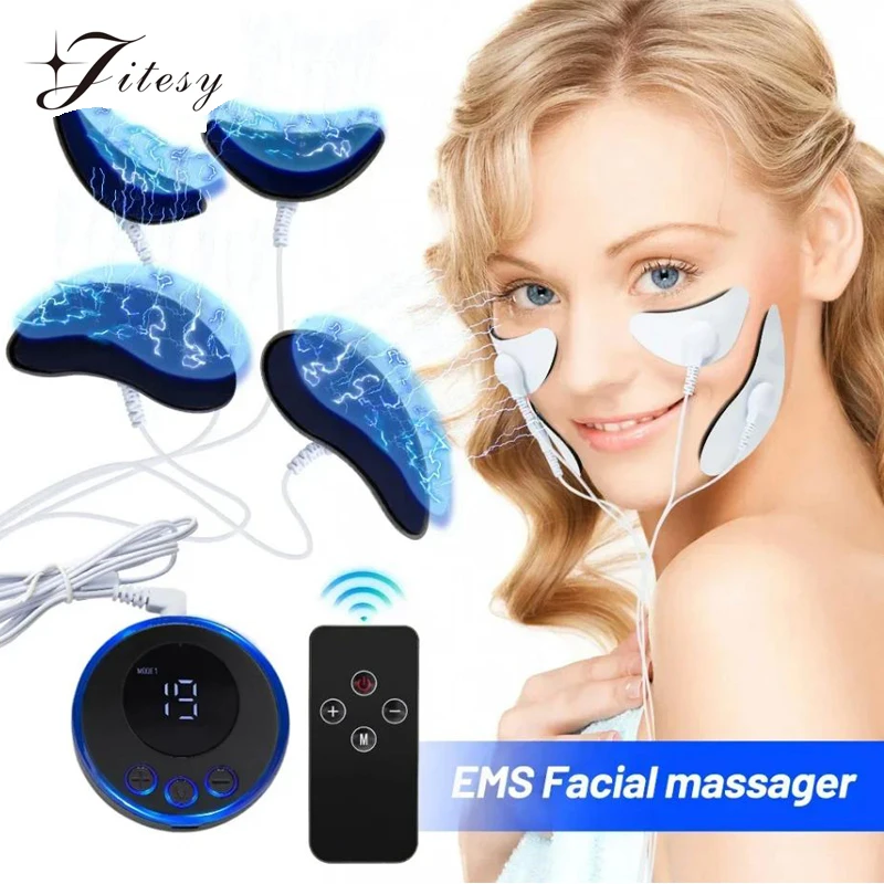 Beauty Eye Device EMS Facial Massager 8 Modes 19 Levels V-Shaped Face Muscle Stimulator Face Lift Skin Tightening Anti-Wrinkle for Women