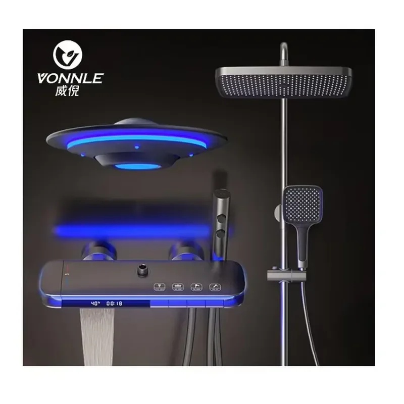 High End Bathroom Wall Mounted Piano Key Shower Set with Constant Temperature Digital Display Bathroom Shower Faucet