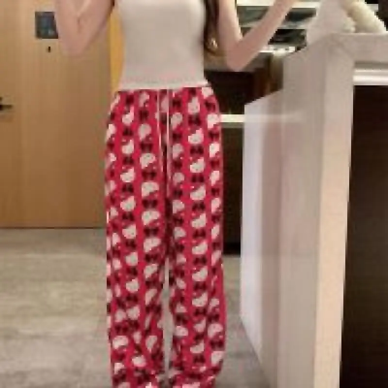 Sweet Hello Kitty Popular Printed Cartoon Pajamas Summer Outer Wear Ins High Waist Casual Home Trousers Walking Pants Fashion