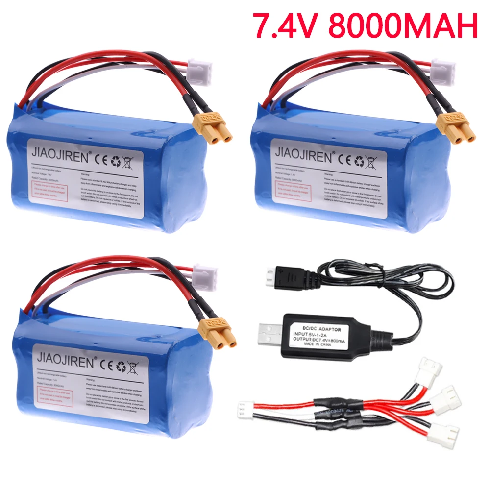 7.4V 8000mAh Li-ion battery with XT30 plug for HUINA 1580 1583 580 550 582 1/14 RC Electric Construction Excavator accessories