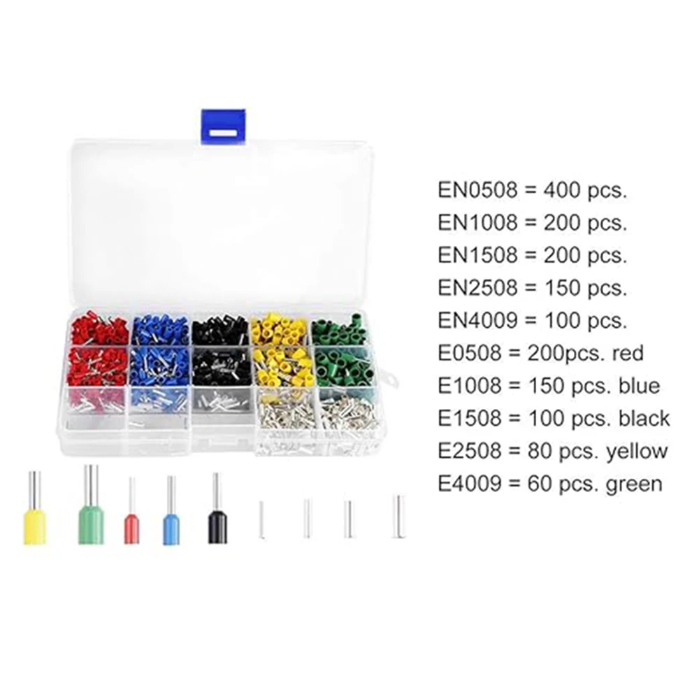 1640Pcs Crimp Terminal Connector Sleeves, Wire Ferrules Kits,Crimp Pin Terminals  Tube Type Cold‑Press Terminals Connector Kit