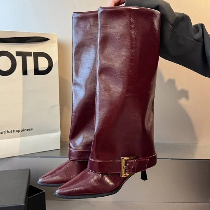 

Street Style Winter Pointed Toe Women Knee-High Boots Sexy Thin Thin Heels Female Shoes Punk Vintage Long Booties Plus Size 42