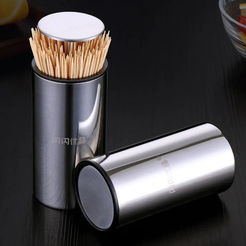 Push-type Stainless Steel Toothpick Holder Automatically Pops Up Household Portable Toothpick Box Cotton Swab Storage Box