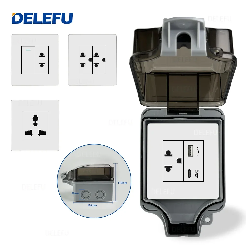 DELEFU Waterproof Box Thai Standard Type 86 Switch Socket White