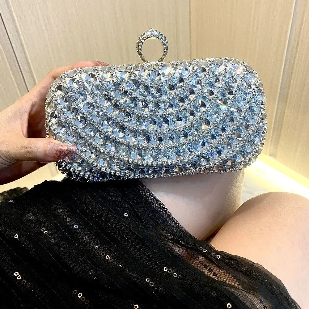 New Diamond Women\'s Bag Evening Party Handbag Bridesmaid Dress Wedding Banquet Clutch Silver Mini Shoulder Bags Rhinestone Purse