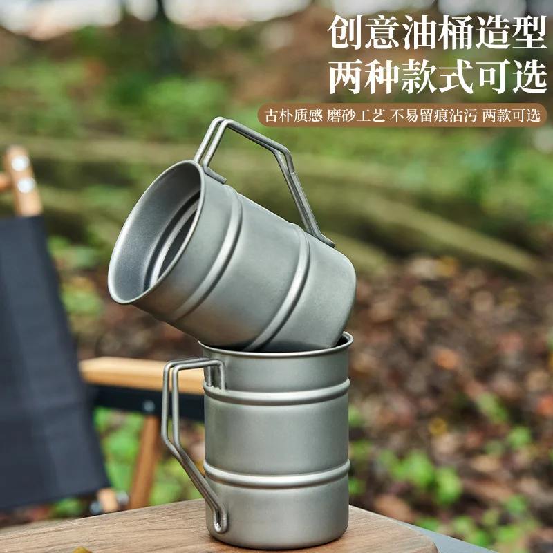 500ml Pure Titanium Oil Barrel MUG For Beer/Coffee With Handle,Single Layer,Antibacteria,Sandblasted,Outdoor Travel Water Cup