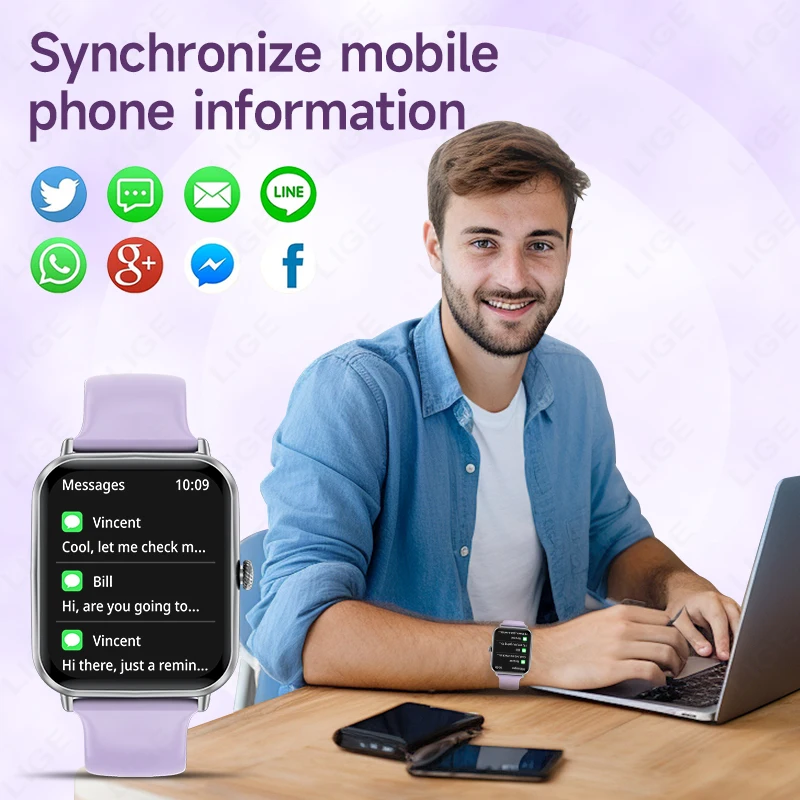 LIGE แฟชั่น 1.83 "HD สมาร์ทนาฬิกาผู้หญิงบลูทูธโทร IP68 กันน้ําสุภาพสตรีนาฬิกา Daily Health Monitor Smartwatch ใหม่