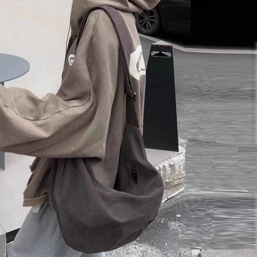 2025 nova bolsa de bolinho de lona vintage para mulheres grande pendurado bolsa de ombro único ampla faixa de ombro para casais dormitório saco preguiçoso
