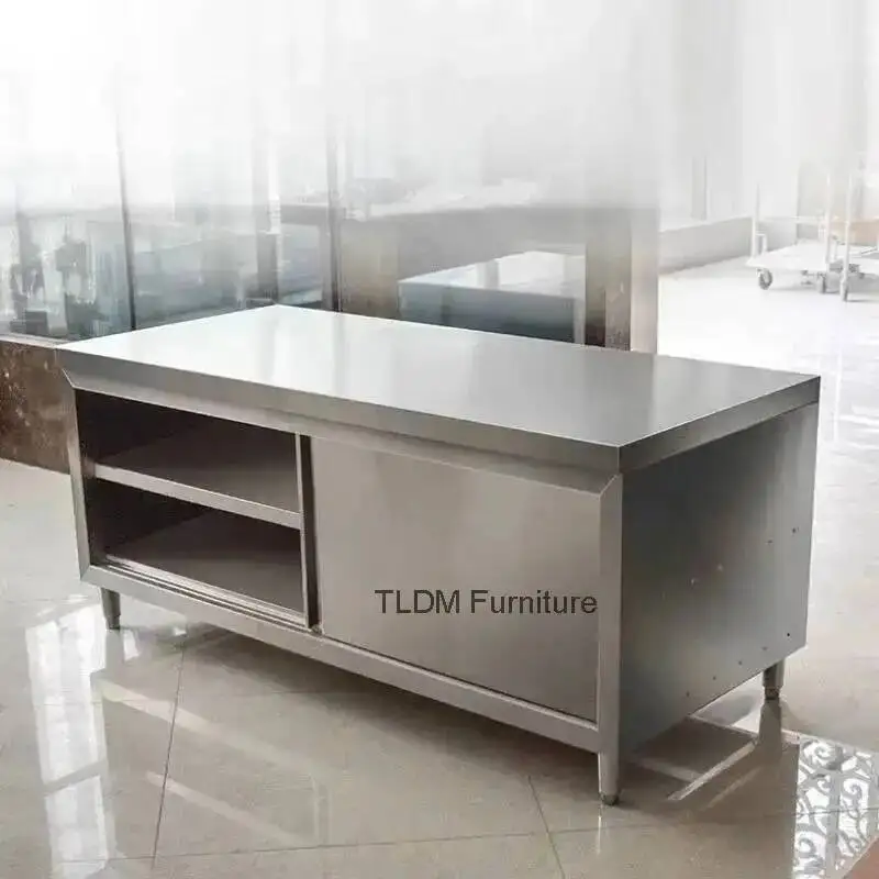 Door Cupboard Stainless Operating Steel with Sliding Kitchen Commercial Cabinet Table Workbench for Hotel Kitchen Furniture XX