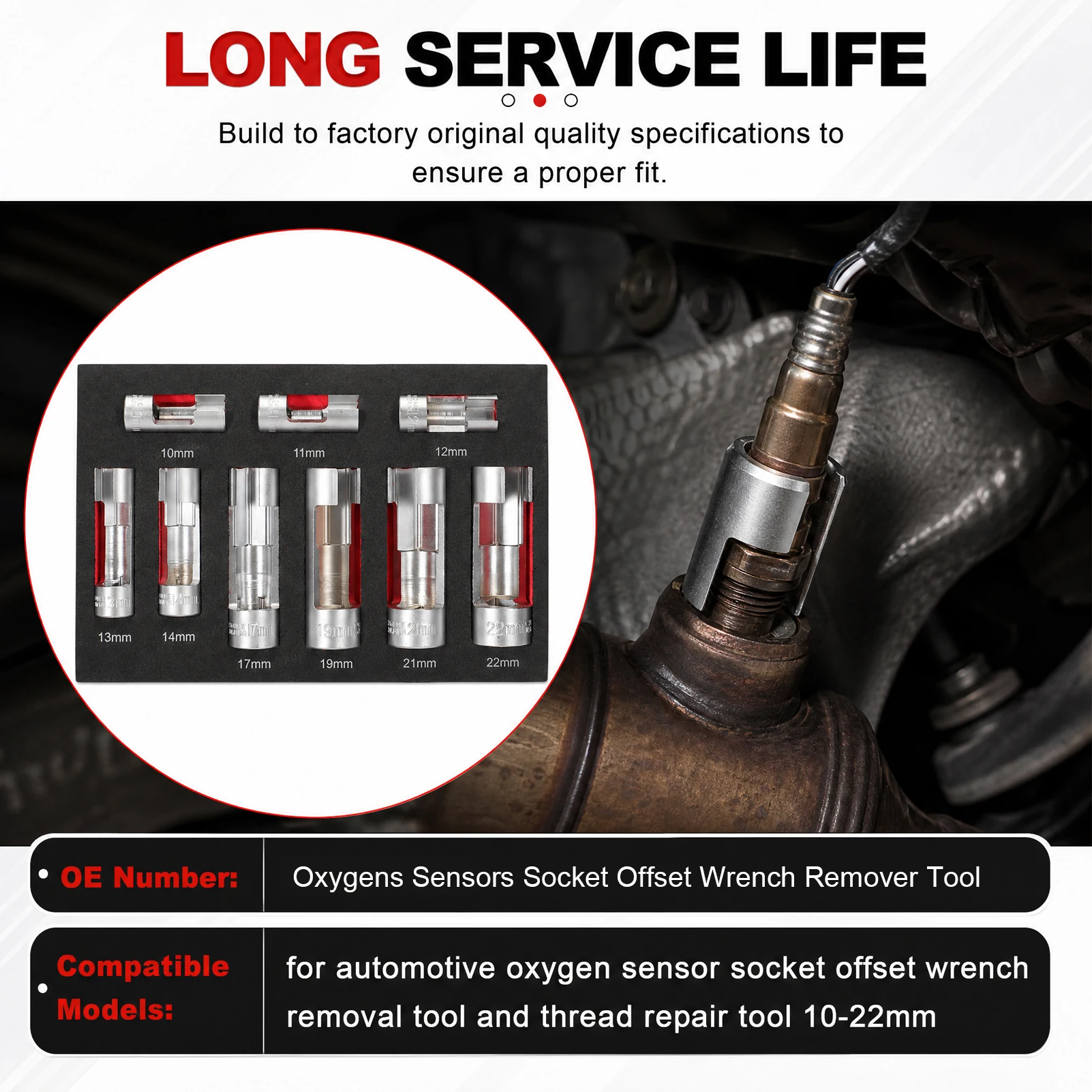 Automotive 9Pcs O2 Oxygens Sensors Socket Offset Wrench Remover Tool and Thread Chasers Tool 10-22mm