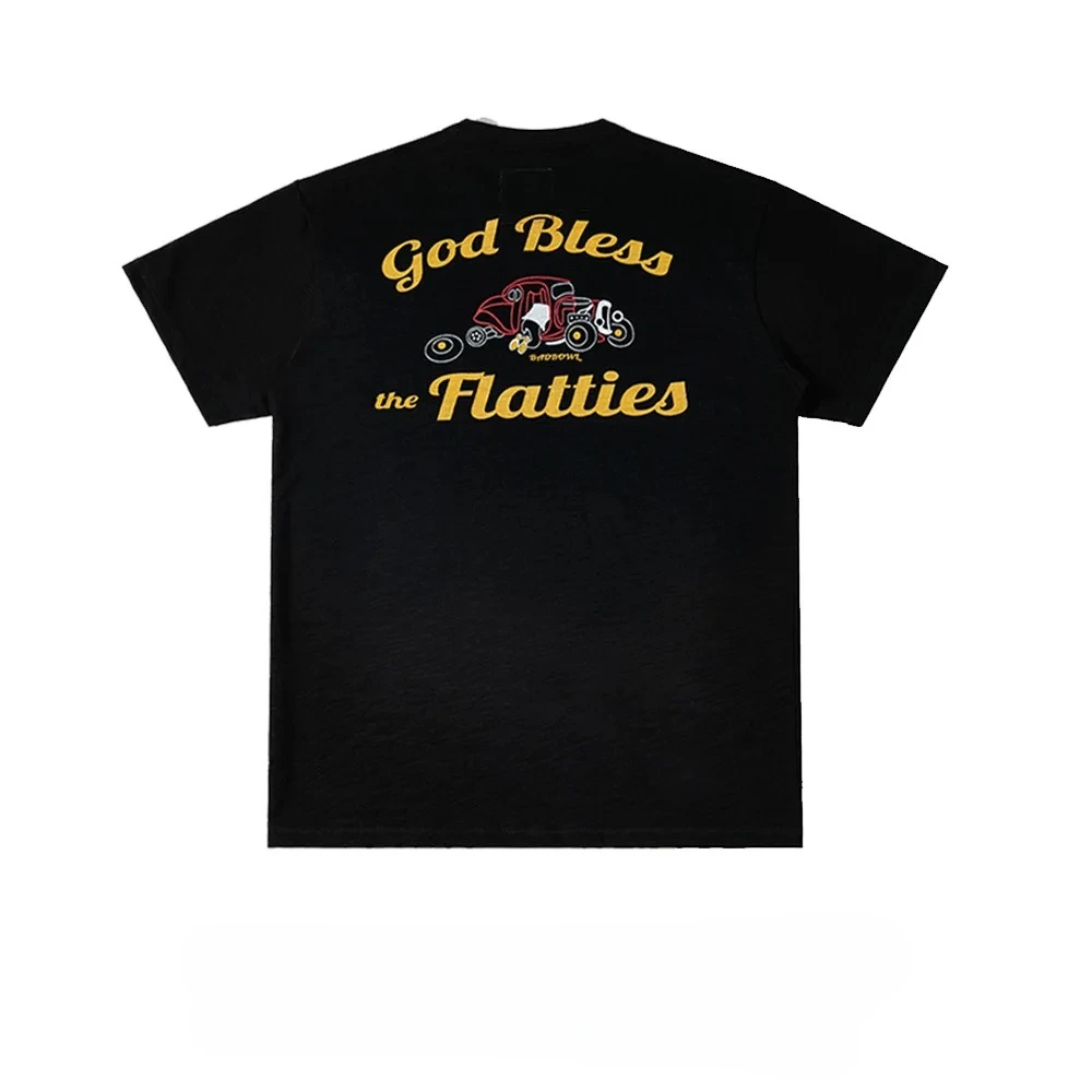 260G Amikaji Motorcycle Culture Retro T-shirt God Bless V8 Engine Racing Print Round Neck Short