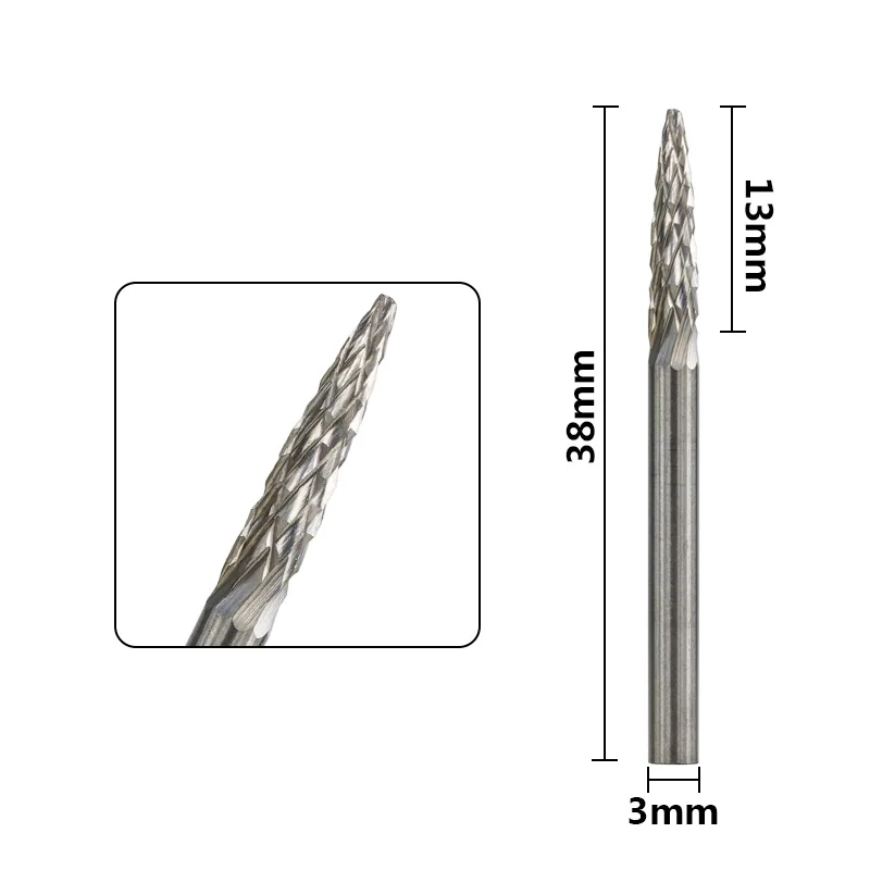 XCAN 10pcs 3mm Shank Double Cut Rotary Burrs for Dremel Rotary Tools F3 Type Carbide Rotary File for Metal Woodworking