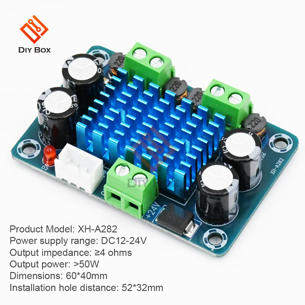 DC 12-24V High Power Digital Amplifier Board XH-A282 50W*2 Dual Channel Stereo Sound Audio Amplifier Module