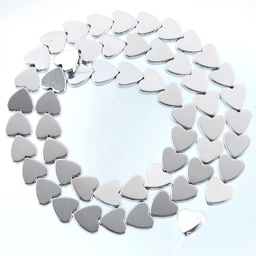 Natural No Magnetic Hematite Gemstone Heart Beads 8x2mm Metallic Silver Black BL309