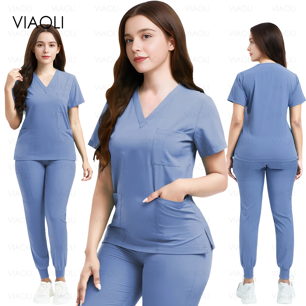 Multicolour Lightweight Doctor Uniforms V-neck Tops Pockets Pants Jogger Suits Dentist Nurse Scrubs Set Medical Clinical Clothes