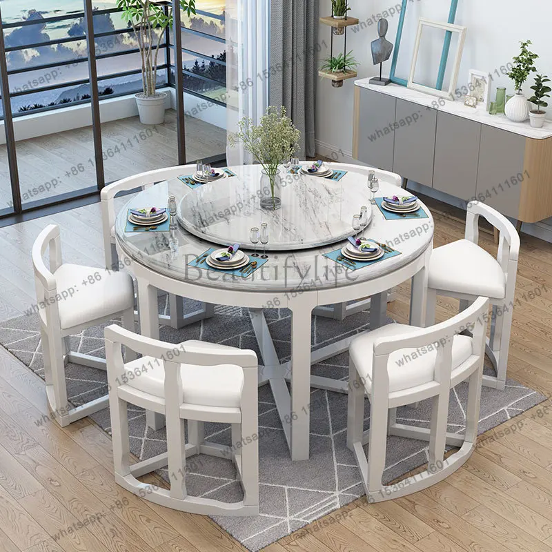 LJY Useful Practical Turntable Round Dining Table Luxury Legs solid wood Modern Hallway Coffee Tables Office Living Room Furnitu