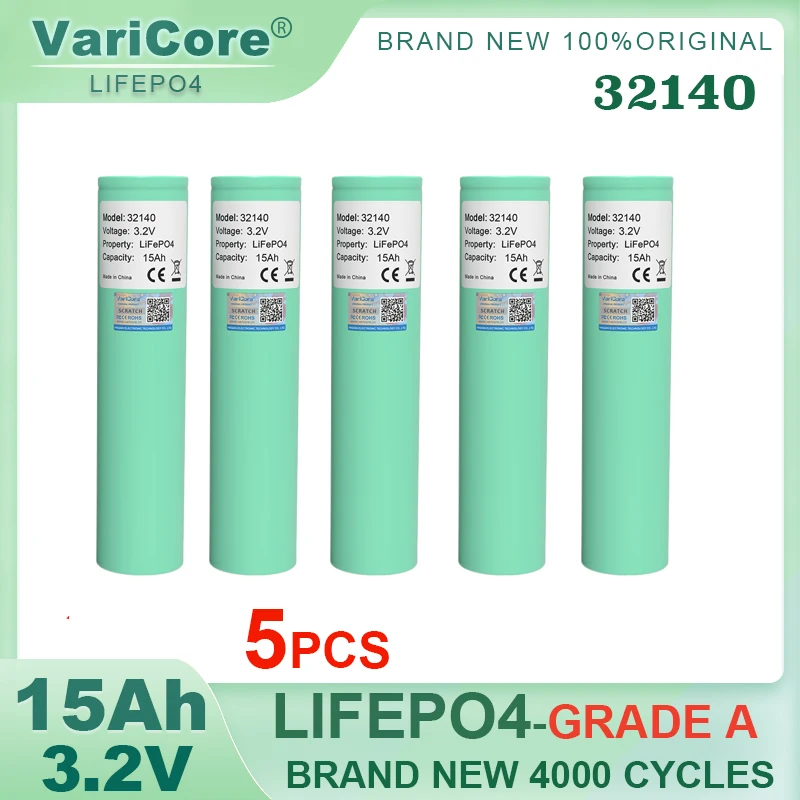 

5pcs VariCore 3.2V LiFePO4 32140 15Ah Battery pack DIY 4s 12v 24V Inverter Electric Vehicle Travel Camping batteries Grade A