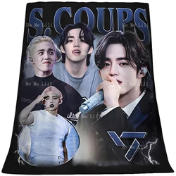 S. Coups Korean Pop Vintage Idol Group Soft Cozy Flannel Blanket For Couch Bed Chair Office Travelling Camping All Seasons