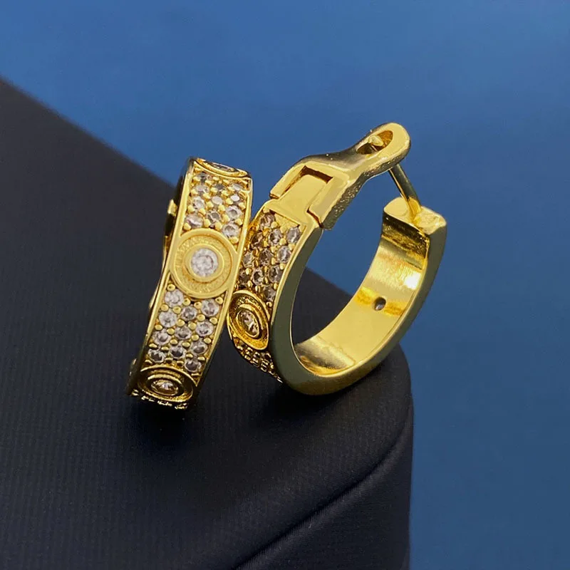 Classic Seiko Gold Plating Does Not Fade Three Rows Full of Diamonds Hoop Earrings for Women Exquisite Fashion Brand Jewelry