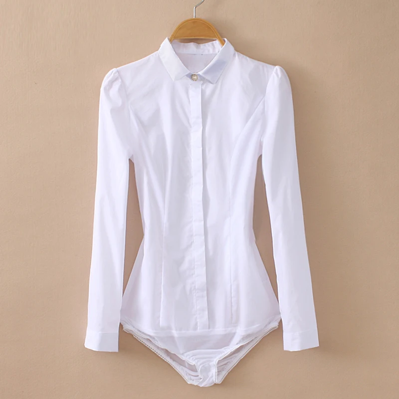 Formal Shirts Work Wear Long sleeve Cotton OL Body Blouse Shirt Button Turn-down Collar Blusas Chemise Blanche Femme White