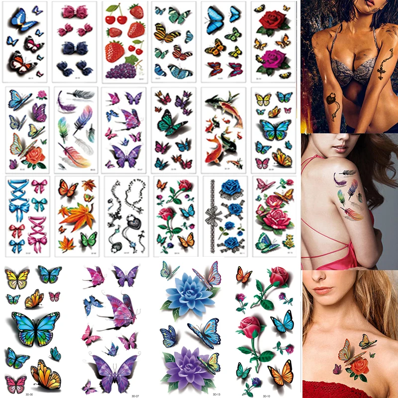 Wholesales  200xWaterproof  Beauty Body Arm Sleeve Temporary Tattoos 3D Flash Art Flower Rose Feather Sticker  Women DIY