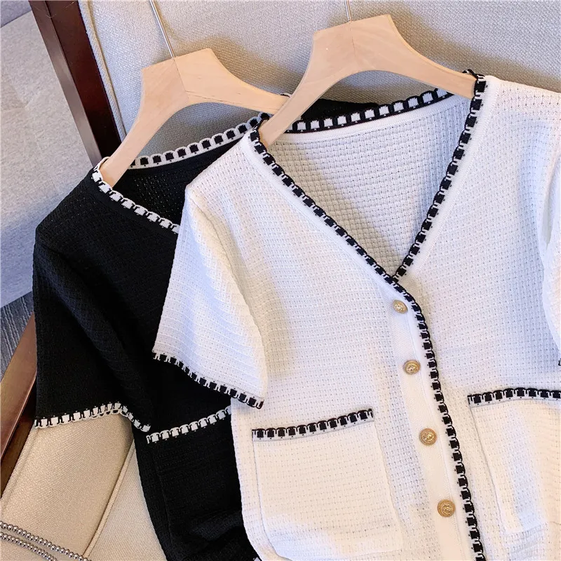 Women\'s 2023 New Knitted Cardigan Loose Hollow OutSweater Retro Coat Temperament Outside Short-Sleeved Bottoming Top Trend