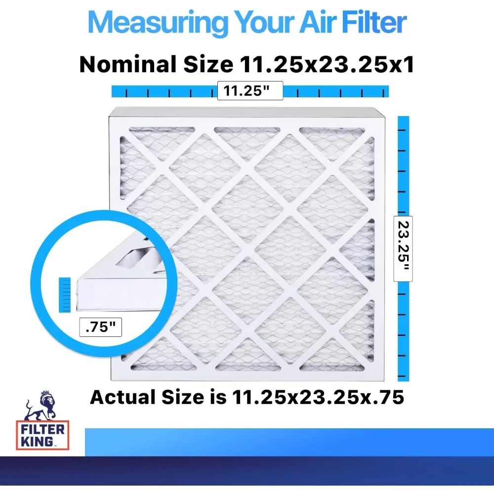مرشحات الهواء المطوية HVAC 11.25x23.25 6-Pack MERV 8 مرشحات فرن A/C المصنوعة في الولايات المتحدة الأمريكية الحجم الفعلي 11.25 × 23.25