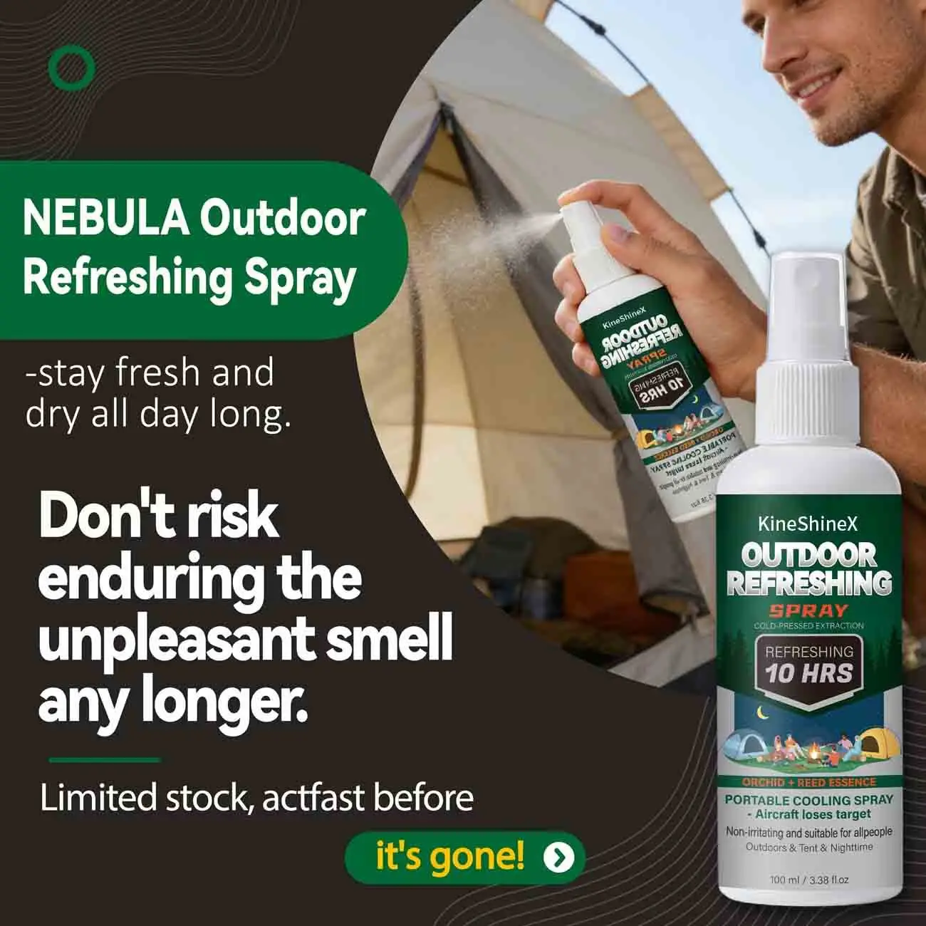 Outdoor Refreshing Spray 100ml -Body Cooling Spray,Cooling Spray,10H Cooling Mist with Orchid & Reed Essence for Multi-Sport Use