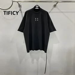 New Summer Women Men Solid Color Big Corns Design Loose Rolled Edge Ribbon Five and A Half Sleeves Thick Knitted TEE Shirt Tops