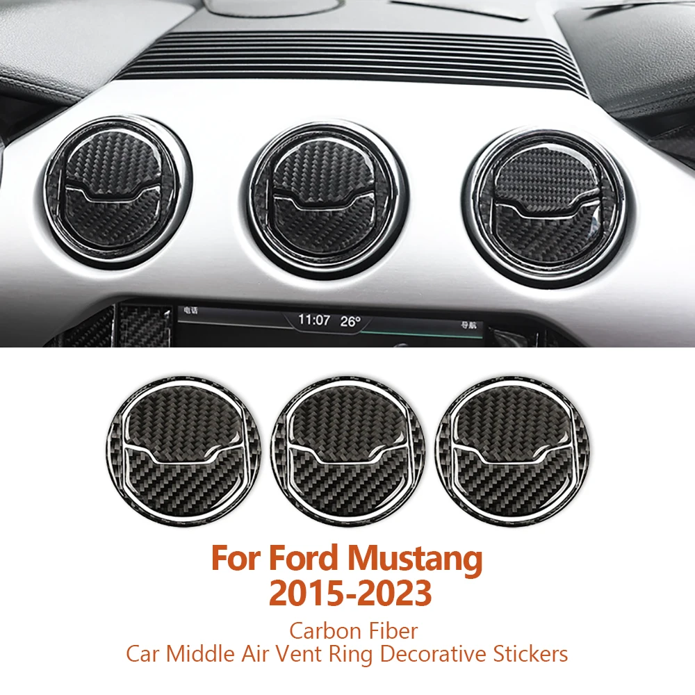 

For Ford Mustang 2015-2023 Carbon Fiber Car Central Control Middle Air Vent Ring Decorative Stickers Auto Interior Accesorios