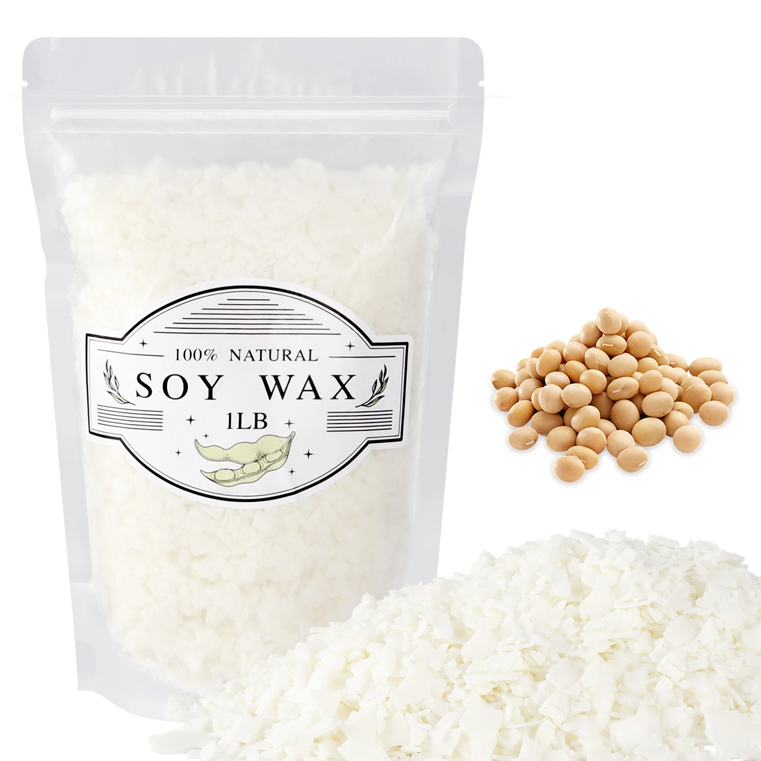 1 lb Soy Wax Flakes, DIY Handmade Raw Materials, High-Quality Natural Soy Wax Wax, Mild and Non-Irritating, Suitable for Learning and Making Candles for Beginners. No Open Flame Heating.