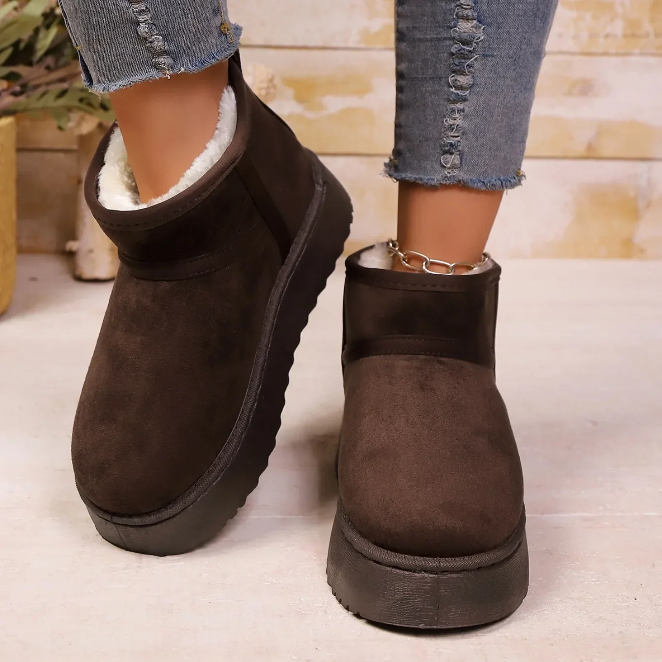 Echte Schafwolle Niedrig Geschnittene Warme Bequeme Schuhe Damen Mode Kurze Schuhe Neue Winter Warme Stiefel Pelz Damen Schneestiefel – Detail 10
