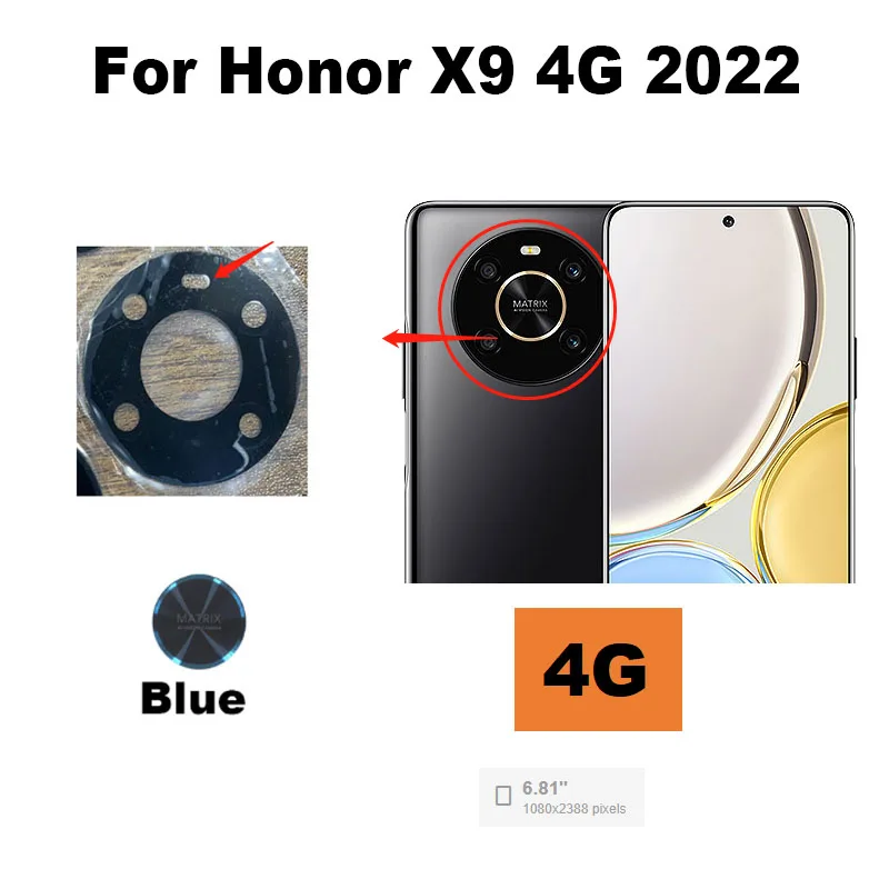 Lentille de caméra arrière en verre pour Huawei Honor X9 4G 2022, avec colle autocollante arina