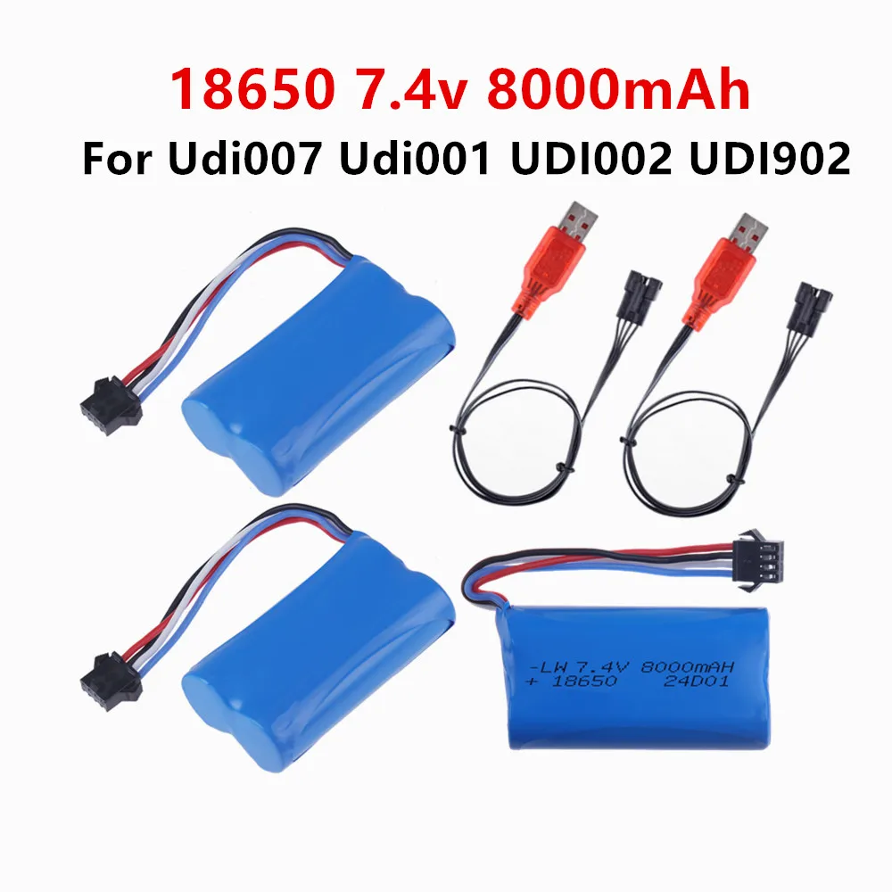 7.4V 8000mah 18650 LI-ION Battery with SM-4P Plug for car model water bullet guns toys parts RC toys Boat Spare Parts 2S battery