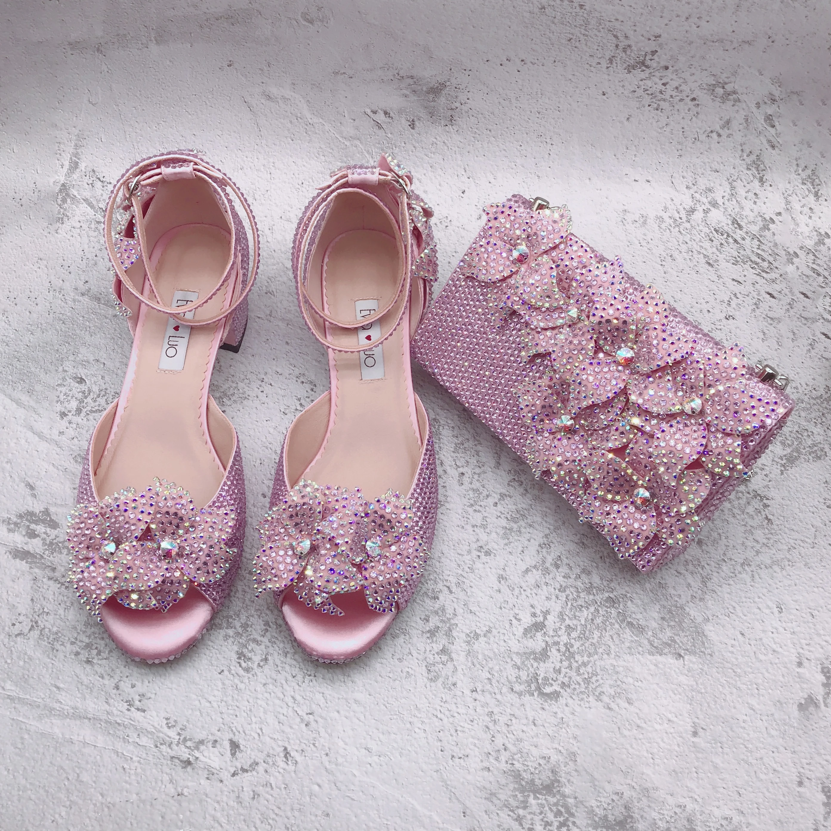 BS1653  New Design Customizable Women Shoes Floral Bridal Wedding Shoes Pink Flower Shoes With Matching Bag