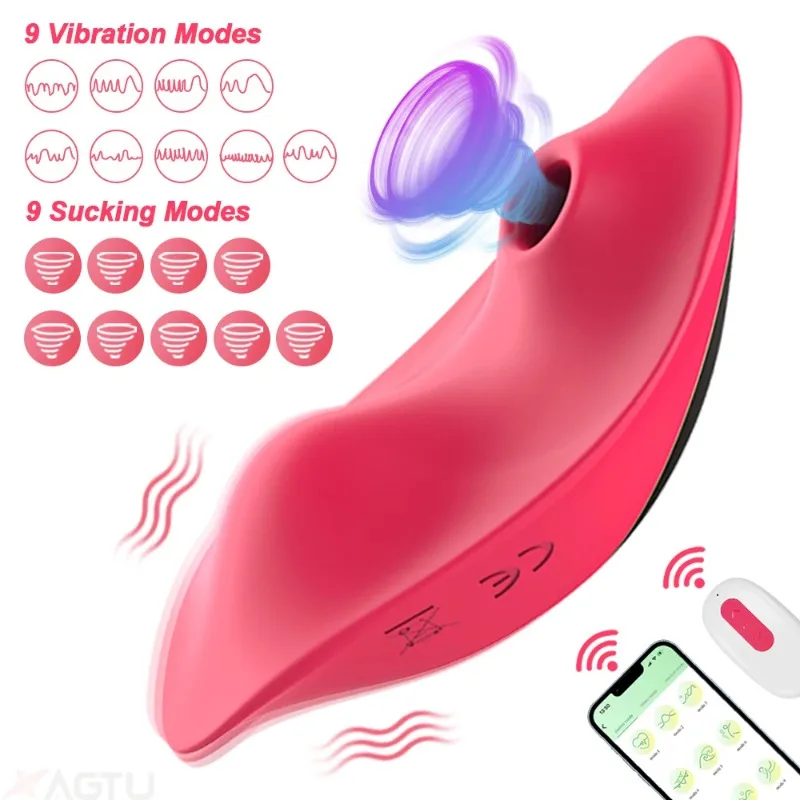 Wearable Sucking Vibrator 9 Modes Remote Control Sucker Vibrator Vagina Clitoris Stimulator Double motor Oral Sex Toys for Women