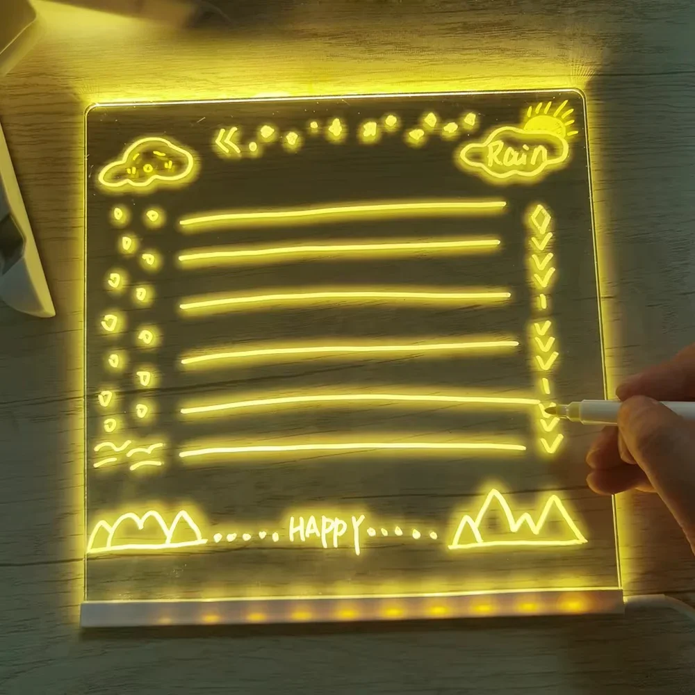 Personalized LED Lamp  Acrylic Message Board Lamp Note Board Children‘s Drawing Erasable Bedroom Night Light Birthday Kids Gift