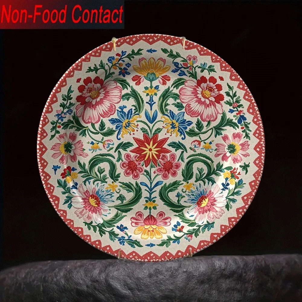 1pc Ornate Ceramic Decorative Plate - Elegant Round Non-Food Contact Plate Suitable for Home, Table Centerpiece, Christmas &