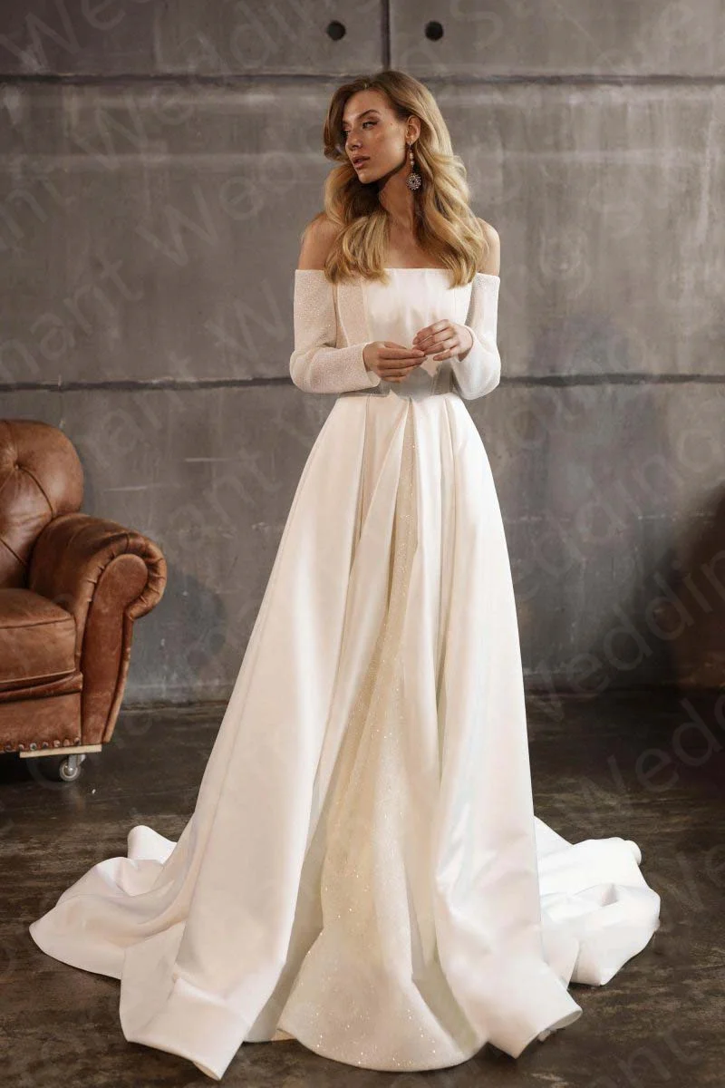 Graceful On Sale 2023 Wedding Dresses Ivory Strapless Bride  Off Shoulder Long Sleeves Bridal Gowns Corset Back