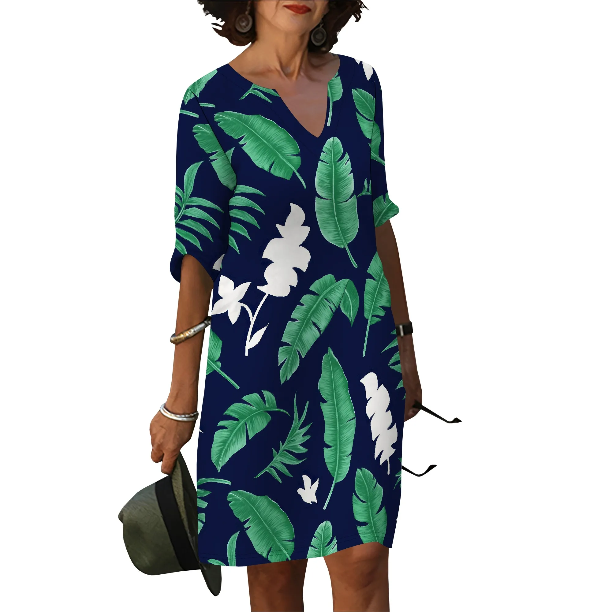 Abiti estivi da donna Abito a trapezio casual a maniche corte con volant e scollo a V