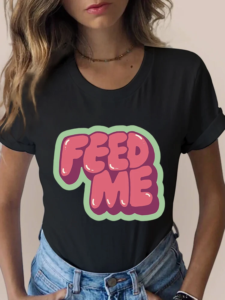 

Harajuku Cute Print Womans T-shirt Feed me Letter Fashion Women O-neck Tshirt Tops Casual Female Clothing Short Sleeve T Shirt